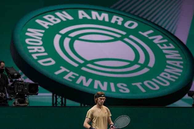 Rotterdam, The Netherlands, 5 march 2021, ABNAMRO World Tennis Tournament, Ahoy, Quarter final: Andrey Rublev (RUS) Jeremy Chardy (FRA). Photo: .tennisimages.com henkkoster  Copyright: xHenkxKosterx