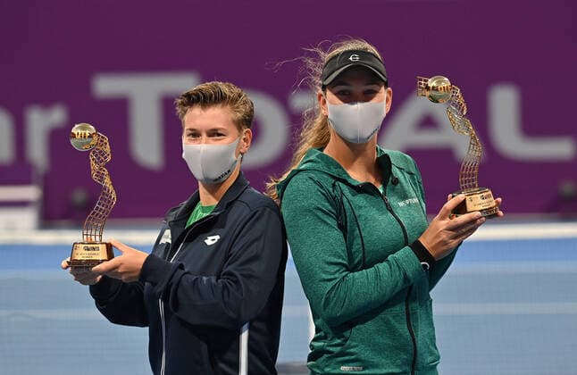 Bilder des Jahres 2021, Sport 03 März Sport Themen der Woche KW09 Sport Bilder des Tages Qatar Total Open 2021 Nicole Melichar , USA and Demi Schuurs , NED *** Qatar Total Open 2021 Nicole Melichar , USA and Demi Schuurs , NED