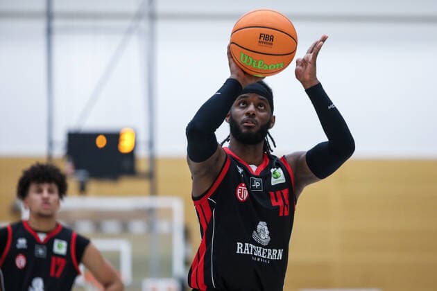 2. Basketball Bundesliga ProB ART Giants Duesseldorf gegen ETV Hamburg, 05.03.2021 Abdulai Abaker ( 45 ETV Hamburg); 2. Basketball Bundesliga ProB ART Giants Duesseldorf gegen ETV Hamburg am 05.03.2021, Duesseldorf. Copyright: xBEAUTIFULxSPORTS KennyxBeelex