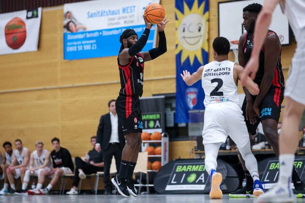 2. Basketball Bundesliga ProB ART Giants Duesseldorf gegen ETV Hamburg, 05.03.2021 Abdulai Abaker ( 45 ETV Hamburg); 2. Basketball Bundesliga ProB ART Giants Duesseldorf gegen ETV Hamburg am 05.03.2021, Duesseldorf. Copyright: xBEAUTIFULxSPORTS KennyxBeelex