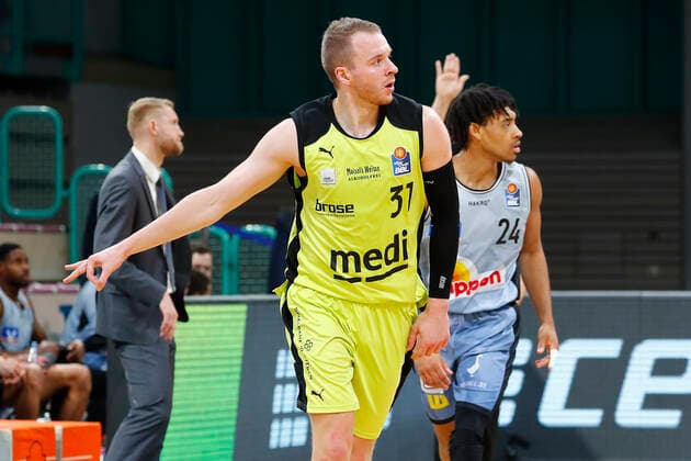 22. Spieltag der easyCredit BBL Basketball Bundesliga am 05.Maerz 2021in der Oberfrankenhalle in Bayreuth Bayern Deutschland Saison 2020-2021 Medi Bayreuth gegen HAKRO Merlins Crailsheim Osvaldas Olisevicius (Medi Bayreuth 31)