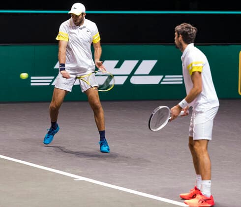 Rotterdam, The Netherlands, 6 march 2021, ABNAMRO World Tennis Tournament, Ahoy, Semi final doubles: Jeremy Chardy (FRA) Fabrice Martin (FRA). Photo: .tennisimages.com henkkoster  Copyright: xHenkxKosterx