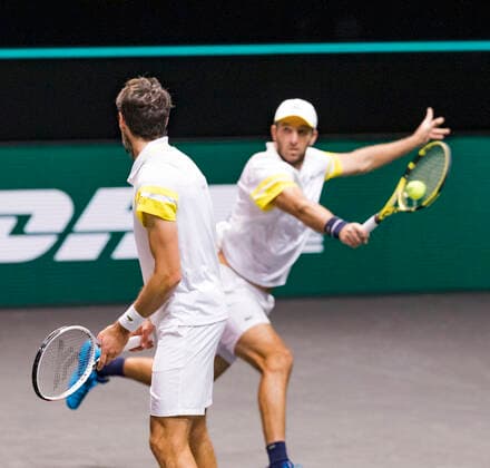 Rotterdam, The Netherlands, 6 march 2021, ABNAMRO World Tennis Tournament, Ahoy, Semi final doubles: Jeremy Chardy (FRA) Fabrice Martin (FRA). Photo: .tennisimages.com henkkoster  Copyright: xHenkxKosterx