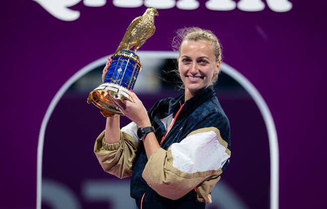 March 6, 2021, DOHA, QATAR: Petra Kvitova of the Czech Republic with the champions trophy after winning the final of the 2021 Qatar Total Open WTA, Tennis Damen 500 tournament against Garbine Muguruza of Spain DOHA QATAR - ZUMAa181 20210306_zaa_a181_042 Copyright: xRobxPrangex