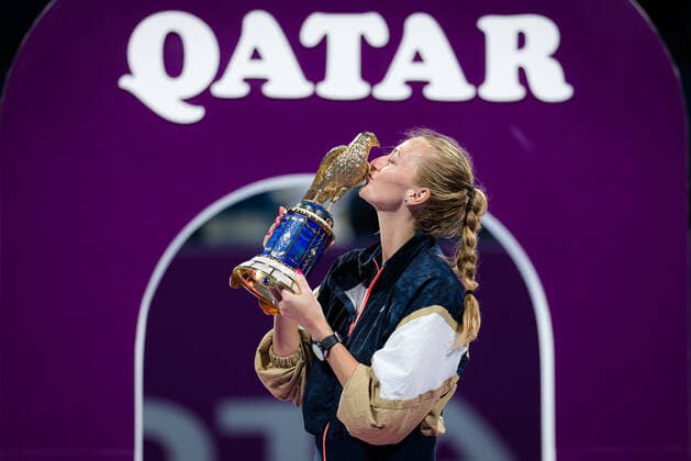 March 6, 2021, DOHA, QATAR: Petra Kvitova of the Czech Republic with the champions trophy after winning the final of the 2021 Qatar Total Open WTA, Tennis Damen 500 tournament against Garbine Muguruza of Spain DOHA QATAR - ZUMAa181 20210306_zaa_a181_047 Copyright: xRobxPrangex