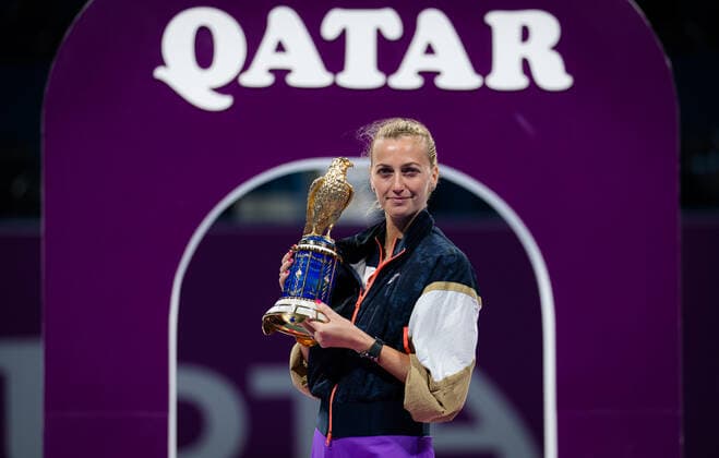 March 6, 2021, DOHA, QATAR: Petra Kvitova of the Czech Republic with the champions trophy after winning the final of the 2021 Qatar Total Open WTA, Tennis Damen 500 tournament against Garbine Muguruza of Spain DOHA QATAR - ZUMAa181 20210306_zaa_a181_051 Copyright: xRobxPrangex