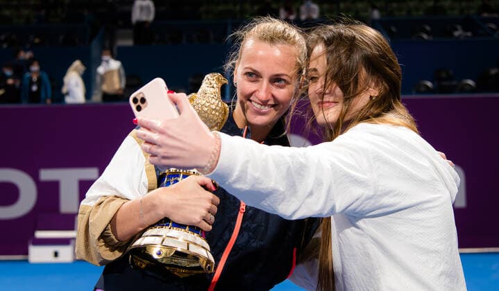 March 6, 2021, DOHA, QATAR: Petra Kvitova of the Czech Republic with the champions trophy after winning the final of the 2021 Qatar Total Open WTA, Tennis Damen 500 tournament against Garbine Muguruza of Spain DOHA QATAR - ZUMAa181 20210306_zaa_a181_056 Copyright: xRobxPrangex