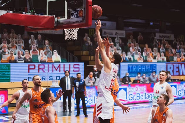 easyCredit-BBL: 22. Spieltag - RASTA Vechta vs. FC Bayern Muenchen Basketball, 07.03.2021 Diego Flaccadori (FC Bayern Muenchen Basketball, 12); easyCredit-BBL: 22. Spieltag - RASTA Vechta vs. FC Bayern Muenchen Basketball am 07.03.2021 in Vechta (RASTA Dome), Germany, Copyright: xBEAUTIFULxSPORTS Neddermannx