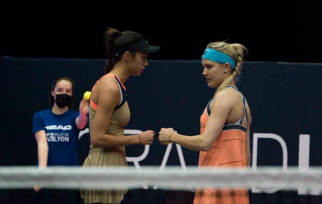 Tennis, WTA-Turnier in Lyon Olga DANILOVIC (SRB) - Eugenie BOUCHARD (CAN) TENNIS : Open 6eme Sens - Palais des sports Lyon - 07 03 2021 SandrineTHESILLAT Panoramic 