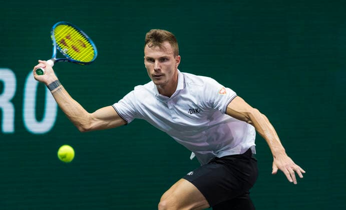 Rotterdam, The Netherlands,7 march 2021, ABNAMRO World Tennis Tournament, Ahoy, Final: Final: Marton Fucsovics (HUN). Photo: .tennisimages.com henkkoster  Copyright: xHenkxKosterx