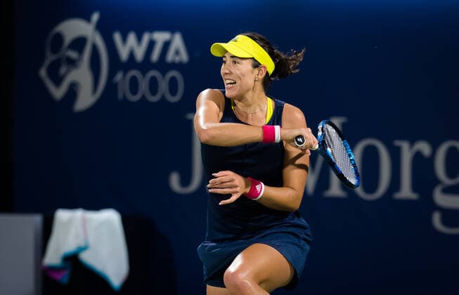 March 8, 2021, DUBAI, UNITED ARAB EMIRATES: Garbine Muguruza of Spain in action during the first round of the 2021 Dubai Duty Free Tennis Championships WTA, Tennis Damen 1000 tournament against Irina Begu of Romania DUBAI UNITED ARAB EMIRATES - ZUMAa181 20210308_zaa_a181_126 Copyright: xRobxPrangex