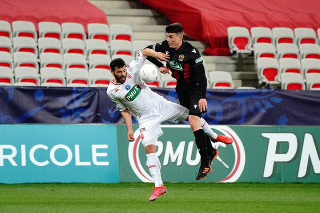 Flavius Daniluc (OGC Nice) - Kevin Volland (AS Monaco) FOOTBALL : OGC Nice vs AS Monaco - 16 eme de finale de coupe de France - Nice - 08 03 2021 NorbertScanella PanoramiC 