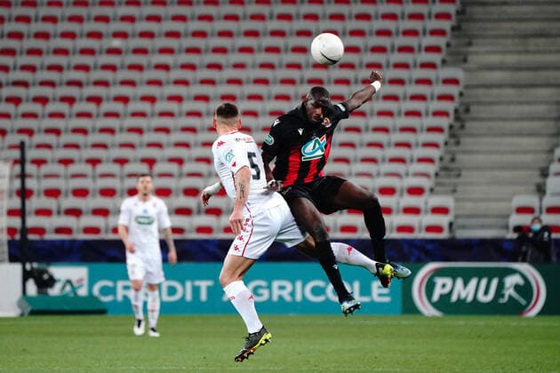 Stanley NSoki (OGC Nice) - Ruben Aguilar (AS Monaco) FOOTBALL : OGC Nice vs AS Monaco - 16 eme de finale de coupe de France - Nice - 08 03 2021 NorbertScanella PanoramiC 