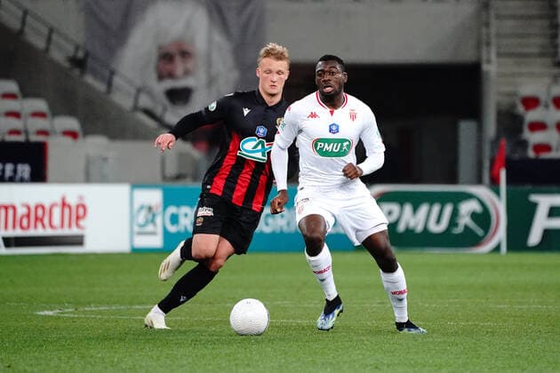 Fode Ballo Toure (AS Monaco) - Kasper Dolberg (OGC Nice) FOOTBALL : OGC Nice vs AS Monaco - 16 eme de finale de coupe de France - Nice - 08 03 2021 NorbertScanella PanoramiC 