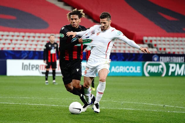 Jean Clair Todibo (OGC Nice) - Stevan Jovetic (AS Monaco) FOOTBALL : OGC Nice vs AS Monaco - 16 eme de finale de coupe de France - Nice - 08 03 2021 NorbertScanella PanoramiC 