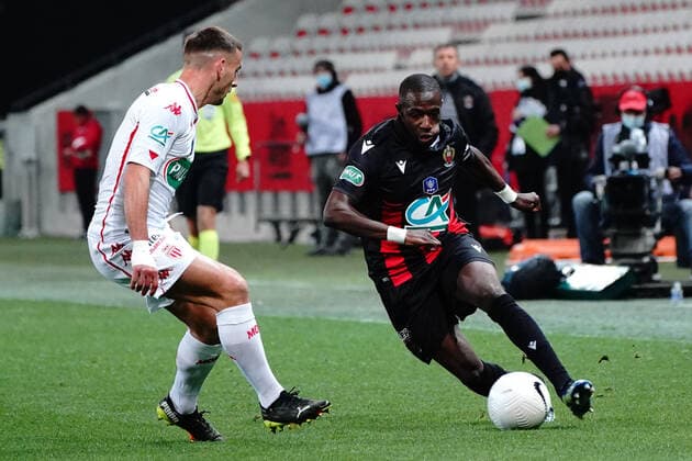 Hassane Kamara (OGC Nice) - Ruben Aguilar (AS Monaco) FOOTBALL : OGC Nice vs AS Monaco - 16 eme de finale de coupe de France - Nice - 08 03 2021 NorbertScanella PanoramiC 
