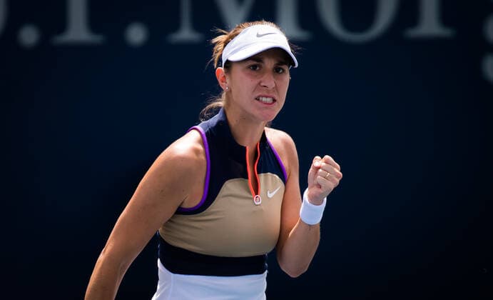 March 9, 2021, DUBAI, UNITED ARAB EMIRATES: Belinda Bencic of Switzerland in action during the second round of the 2021 Dubai Duty Free Tennis Championships WTA, Tennis Damen 1000 tournament against Veronika Kudermetova of Russia DUBAI UNITED ARAB EMIRATES - ZUMAa181 20210309_zaa_a181_016 Copyright: xRobxPrangex