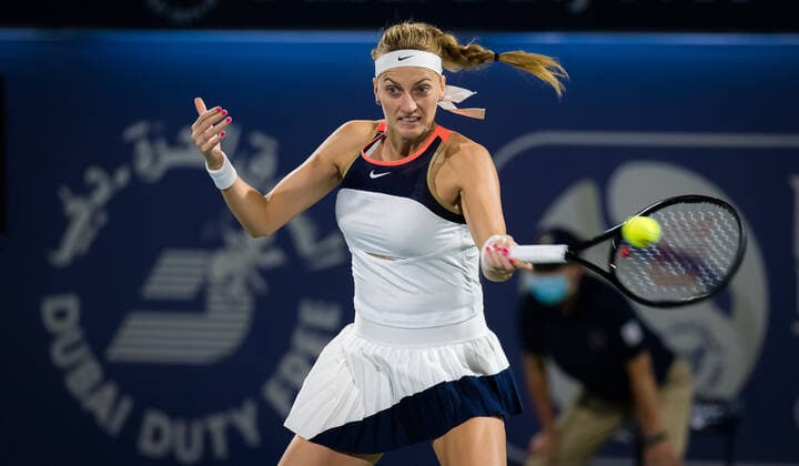 March 9, 2021, DUBAI, UNITED ARAB EMIRATES: Petra Kvitova of the Czech Republic in action during her second round match at the 2021 Dubai Duty Free Tennis Championships WTA, Tennis Damen 1000 tournament against Jil Teichmann of Switzerland DUBAI UNITED ARAB EMIRATES - ZUMAa181 20210309_zaa_a181_130 Copyright: xRobxPrangex