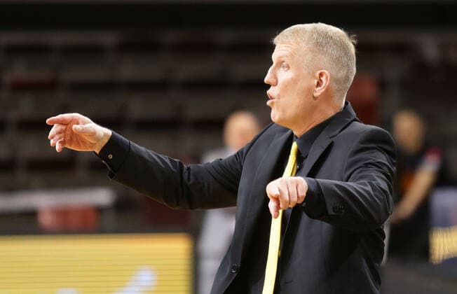 Ludwigsburg , Basketball easyCredit BBL Bundesliga , MHP RIESEN Ludwigsburg vs. NINERS Chemnitz , Trainer John Patrick ( Riesen )
