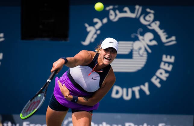 March 10, 2021, DUBAI, UNITED ARAB EMIRATES: Aryna Sabalenka of Belarus in action during her third-round match at the 2021 Dubai Duty Free Tennis Championships WTA, Tennis Damen 1000 tournament DUBAI UNITED ARAB EMIRATES - ZUMAa181 20210310_zaa_a181_038 Copyright: xRobxPrangex