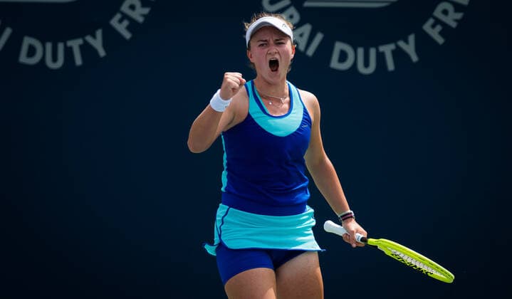 March 10, 2021, DUBAI, UNITED ARAB EMIRATES: Barbora Krejcikova of the Czech Republic in action during the third round at the 2021 Dubai Duty Free Tennis Championships WTA, Tennis Damen 1000 tournament against Svetlana Kuznetsova of Russia DUBAI UNITED ARAB EMIRATES - ZUMAa181 20210310_zaa_a181_062 Copyright: xRobxPrangex