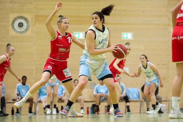 Capitol Bascats Duesseldorf gegen GiroLive Panthers Osnabrueck, 10.03.2021 Elle Hendershot ( 3, Capitol Bascats Duesseldorf), Milica Milosev ( 15 GiroLive Panthers Osnabrueck); Capitol Bascats Duesseldorf gegen GiroLive Panthers Osnabrueck am 10.03.2021, Duesseldorf. Copyright: xBEAUTIFULxSPORTS KennyxBeelex