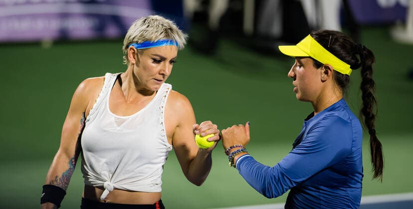 March 10, 2021, DUBAI, UNITED ARAB EMIRATES: Jessica Pegula & Bethanie Mattek-Sands of the United States playing doubles at the 2021 Dubai Duty Free Tennis Championships WTA, Tennis Damen 1000 tournament DUBAI UNITED ARAB EMIRATES - ZUMAa181 20210310_zaa_a181_198 Copyright: xRobxPrangex