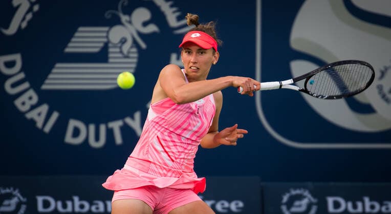 March 11, 2021, DUBAI, UNITED ARAB EMIRATES: Elise Mertens of Belgium in action during the quarter-finals at the 2021 Dubai Duty Free Tennis Championships WTA, Tennis Damen 1000 tournament against Jessica Pegula of United States DUBAI UNITED ARAB EMIRATES - ZUMAa181 20210311_zaa_a181_053 Copyright: xRobxPrangex