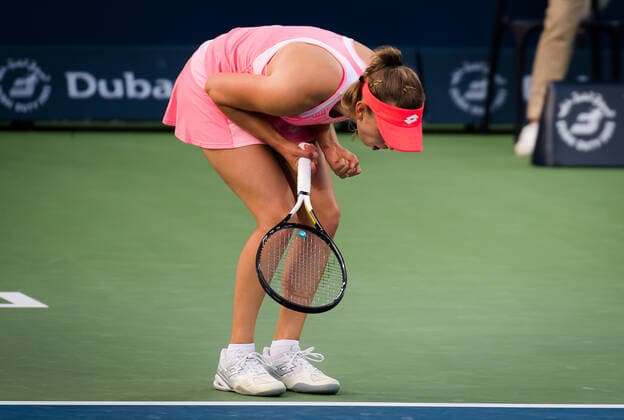 March 11, 2021, DUBAI, UNITED ARAB EMIRATES: Elise Mertens of Belgium in action during the quarter-finals at the 2021 Dubai Duty Free Tennis Championships WTA, Tennis Damen 1000 tournament against Jessica Pegula of United States DUBAI UNITED ARAB EMIRATES - ZUMAa181 20210311_zaa_a181_058 Copyright: xRobxPrangex