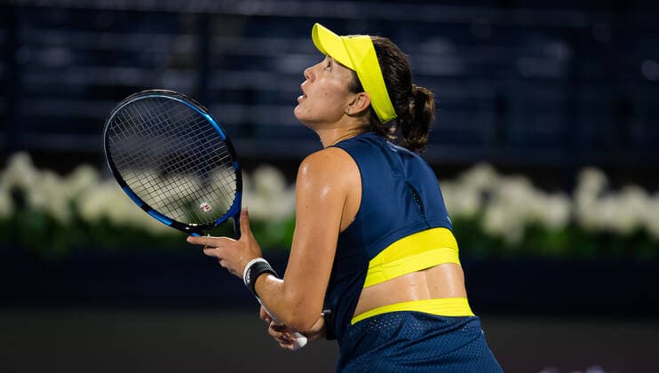 March 11, 2021, DUBAI, UNITED ARAB EMIRATES: Garbine Muguruza of Spain in action during the quarter-final at the 2021 Dubai Duty Free Tennis Championships WTA, Tennis Damen 1000 tournament against Aryna Sabalenka of Belarus DUBAI UNITED ARAB EMIRATES - ZUMAa181 20210311_zaa_a181_068 Copyright: xRobxPrangex