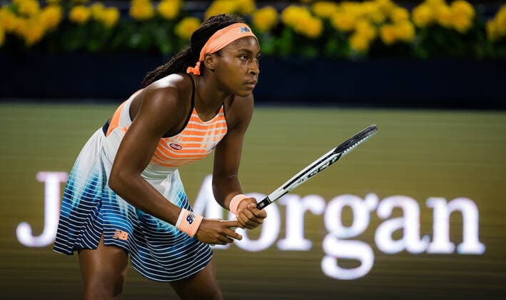 March 11, 2021, DUBAI, UNITED ARAB EMIRATES: Cori Gauff of the United States in action during the quarter-final at the 2021 Dubai Duty Free Tennis Championships WTA, Tennis Damen 1000 tournament against Jil Teichmann of Switzerland DUBAI UNITED ARAB EMIRATES - ZUMAa181 20210311_zaa_a181_080 Copyright: xRobxPrangex