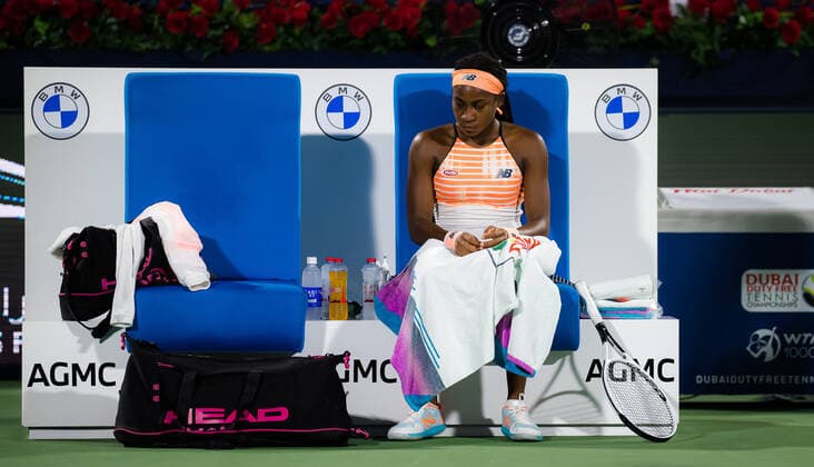 March 11, 2021, DUBAI, UNITED ARAB EMIRATES: Cori Gauff of the United States in action during the quarter-final at the 2021 Dubai Duty Free Tennis Championships WTA, Tennis Damen 1000 tournament against Jil Teichmann of Switzerland DUBAI UNITED ARAB EMIRATES - ZUMAa181 20210311_zaa_a181_112 Copyright: xRobxPrangex