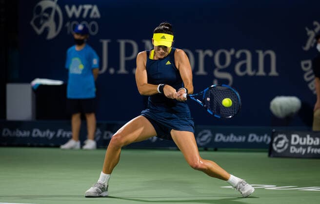March 11, 2021, Dubai, United Arab Emirates: Garbine Muguruza of Spain in action during the quarter-final at the 2021 Dubai Duty Free Tennis Championships WTA, Tennis Damen 1000 tournament against A. Sabalenka of Belarus Dubai United Arab Emirates - ZUMAa181 20210311_zaa_a181_062 Copyright: xRobxPrangex