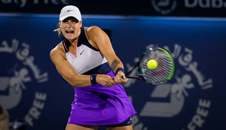 March 11, 2021, Dubai, United Arab Emirates: Aryna Sabalenka of Belarus in action during the quarter-final at the 2021 Dubai Duty Free Tennis Championships WTA, Tennis Damen 1000 tournament against G. Muguruza of Spain Dubai United Arab Emirates - ZUMAa181 20210311_zaa_a181_069 Copyright: xRobxPrangex