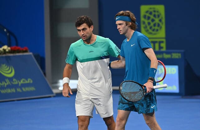Qatar Exxon Mobil Open 2021 Aslan Karatsev , Russia and Andrey Rublev , Russia