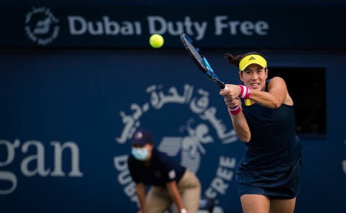 March 12, 2021, DUBAI, UNITED ARAB EMIRATES: Garbine Muguruza of Spain in action during the semi-final at the 2021 Dubai Duty Free Tennis Championships WTA, Tennis Damen 1000 tournament against Elise Mertens of Belgium DUBAI UNITED ARAB EMIRATES - ZUMAa181 20210312_zaa_a181_012 Copyright: xRobxPrangex