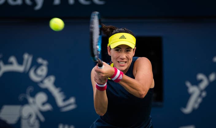 March 12, 2021, DUBAI, UNITED ARAB EMIRATES: Garbine Muguruza of Spain in action during the semi-final at the 2021 Dubai Duty Free Tennis Championships WTA, Tennis Damen 1000 tournament against Elise Mertens of Belgium DUBAI UNITED ARAB EMIRATES - ZUMAa181 20210312_zaa_a181_028 Copyright: xRobxPrangex