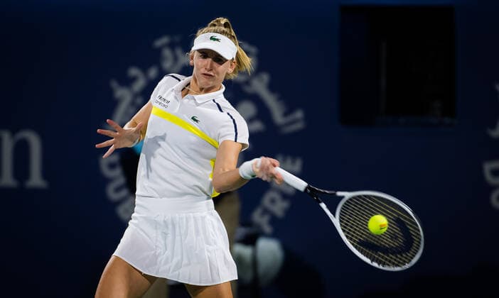 March 12, 2021, DUBAI, UNITED ARAB EMIRATES: Jil Teichmann of Switzerland in action during the semi-final at the 2021 Dubai Duty Free Tennis Championships WTA, Tennis Damen 1000 tournament against Barbora Krejcikova of the Czech Republic DUBAI UNITED ARAB EMIRATES - ZUMAa181 20210312_zaa_a181_040 Copyright: xRobxPrangex