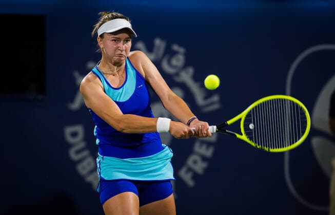 March 12, 2021, DUBAI, UNITED ARAB EMIRATES: Barbora Krejcikova of the Czech Republic in action during the semi-final at the 2021 Dubai Duty Free Tennis Championships WTA, Tennis Damen 1000 tournament against Jil Teichmann of Switzerland DUBAI UNITED ARAB EMIRATES - ZUMAa181 20210312_zaa_a181_044 Copyright: xRobxPrangex