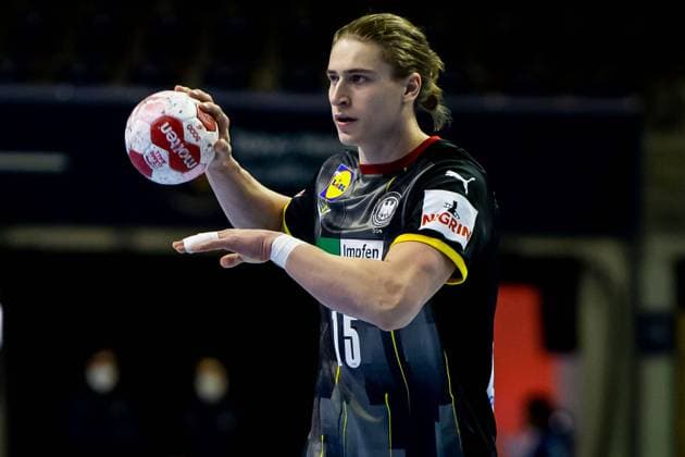13.03.2021, xfrx, Handball Olympia Qualifikation 2021, Deutschland - Slowenien emspor, v.l. Juri Knorr (Deutschland) (DFL DFB REGULATIONS PROHIBIT ANY USE OF PHOTOGRAPHS as IMAGE SEQUENCES and or QUASI-VIDEO) Berlin