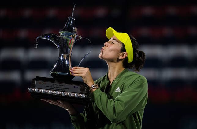 March 13, 2021, DUBAI, UNITED ARAB EMIRATES: Garbine Muguruza of Spain with the champions trophy after the final of the 2021 Dubai Duty Free Tennis Championships WTA, Tennis Damen 1000 tournament DUBAI UNITED ARAB EMIRATES - ZUMAa181 20210313_zaa_a181_244 Copyright: xRobxPrangex