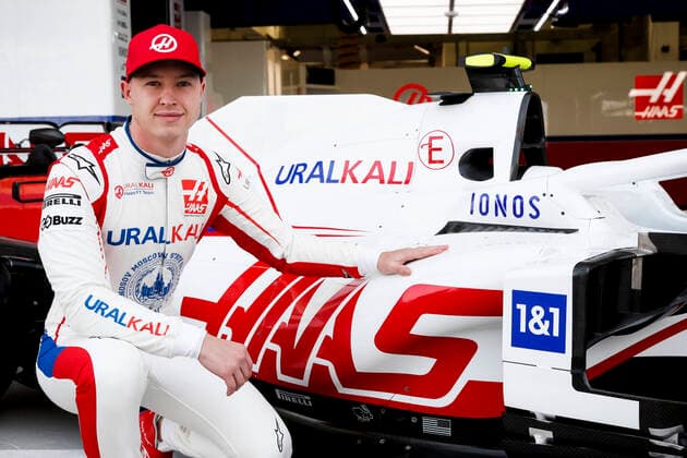 BAHRAIN INTERNATIONAL CIRCUIT, BAHRAIN - MARCH 12: Nikita Mazepin, Haas F1 Ionos reveal during the Bahrain March testing at Bahrain International Circuit on Friday March 12, 2021 in Sakhir, Bahrain. Photo by Sam Bloxham LAT Images via Kolvenbach EDITORIAL ONLY!