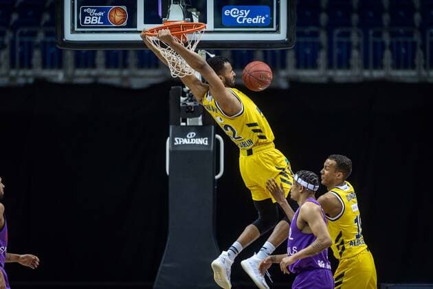 Basketball Berlin 14.03.2021 Saison 2020 2021 1. Bundesliga easyCredit BBL Alba Berlin - BG Göttingen Johannes Thiemann (Alba Berlin, No.32)