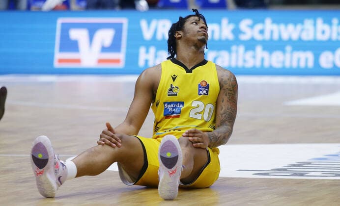 Ludwigsburg , Basketball easyCredit BBL Bundesliga , HAKRO Merlins Crailsheim vs. MHP Riesen Ludwigsburg , Desi Rodriguez ( Riesen )