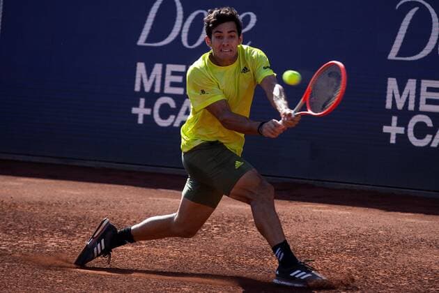 Chilean tennis player Cristian Garin in action against Argentine Facundo Bagnis, during the final of the ATP, Tennis Herren 250 Chile Open played in Santiago, Chile, 14 March 2021. Final of the ATP 250 Chile Open !ACHTUNG: NUR REDAKTIONELLE NUTZUNG!  Copyright: xAlbertoxValdesx AME2652 20210314-637513576914005846