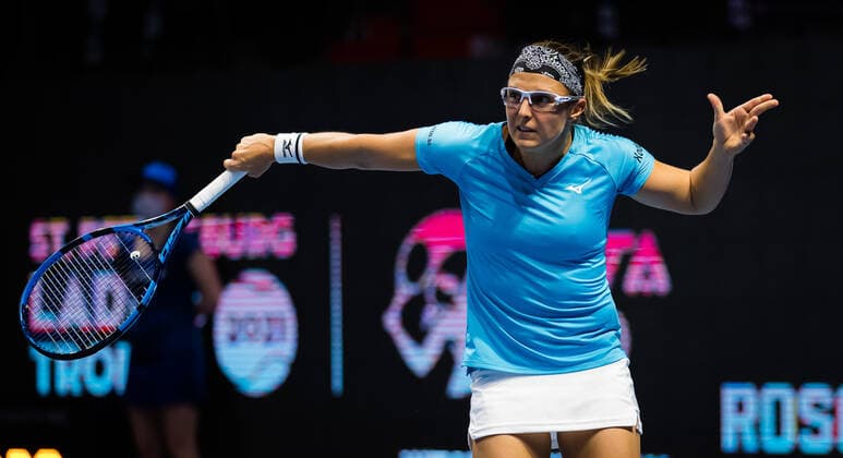 March 16, 2021, ST PETERSBURG, RUSSIA: Kirsten Flipkens of Belgium in action during the first round of the 2021 St. Petersburg Ladies Trophy WTA, Tennis Damen 1000 tournament against Katerina Siniakova of the Czech Republic ST PETERSBURG RUSSIA - ZUMAa181 20210316_zaa_a181_090 Copyright: xRobxPrangex