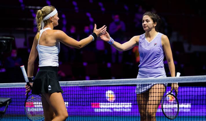 March 16, 2021, ST PETERSBURG, RUSSIA: Kristina Mladenovic of France & Margarita Gasparyan of Russia in action during her first-round match at the 2021 St. Petersburg Ladies Trophy WTA, Tennis Damen 500 tournament ST PETERSBURG RUSSIA - ZUMAa181 20210316_zaa_a181_129 Copyright: xRobxPrangex