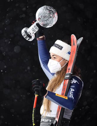 ALPINE SKIING - FIS WC Final Lenzerheide LENZERHEIDE,SWITZERLAND,17.MAR.21- ALPINE SKIING - FIS World Cup Final, award ceremony for the Downhill World Cup, ladies. Image shows Sofia Goggia (ITA). Keywords: crystal globe. GEPAxpictures xHaraldxSteiner