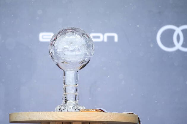 ALPINE SKIING - FIS WC Final Lenzerheide LENZERHEIDE,SWITZERLAND,17.MAR.21- ALPINE SKIING - FIS World Cup Final, award ceremony for the Downhill World Cup, men. Image shows a feature with a crystal globe. GEPAxpictures xMarioxBuehner