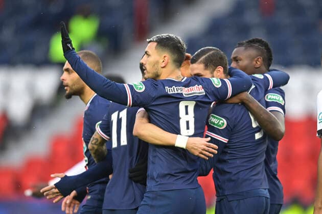 Joie des joueurs du PSG apres le but de Mauro Icardi (PSG) FOOTBALL : PSG vs LOSC - 1 8 finale coupe de france - 17 03 2021 JBAutissier Panoramic 